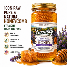 Load image into Gallery viewer, Farmbly Raw Honeycomb in Honey – California Sage Blossom Honey, 16 oz Glass Jar