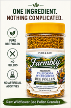 Load image into Gallery viewer, Farmbly California Bee Pollen Granules, Raw Wildflower, Pure &amp; Natural, Single Ingredient Honeybee Pollen, Whole Food Granules for Smoothies, Yogurt &amp; Oatmeal, 8 oz
